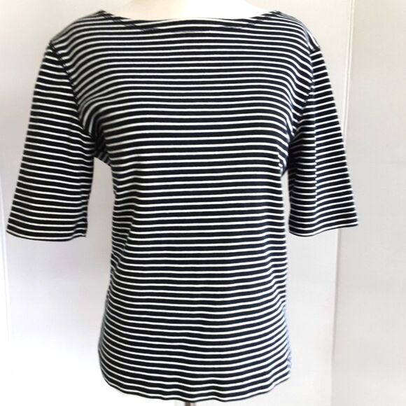 JONES NEW YORK 100% COTTON INSIDE OUT STRIPED BOAT NECK TEE-SHIRT SZ L - Picture 1 of 7